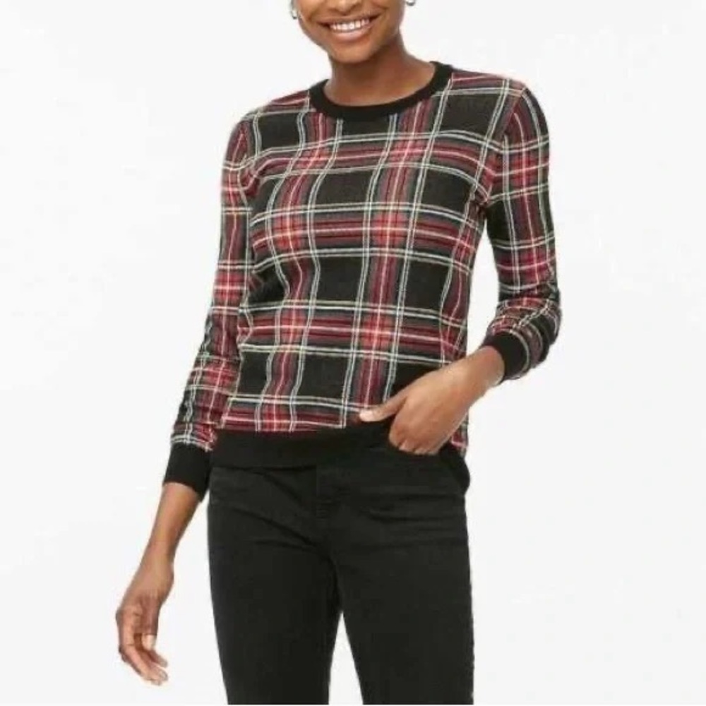 J.Crew Factory Tartan Stewart Holiday Plaid Cotton Crewneck Sweater M